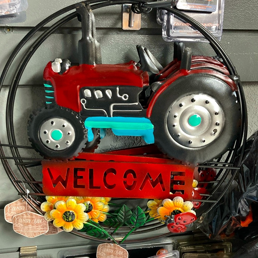 Tractor welcome sign, Red